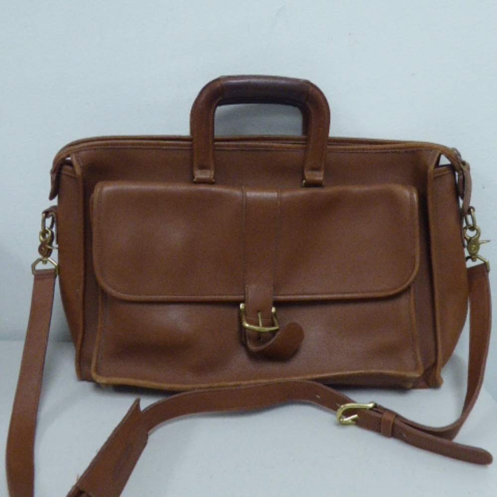 COACH SADDLE brown LEATHER briefcase classic vintage attache shoulder strap